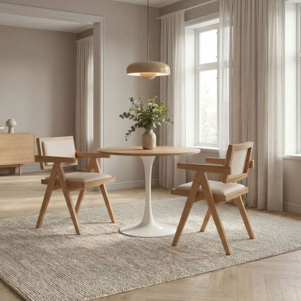 Matgrupp Sumner �80 cm ek/vit med 2 st Sara karmstolar i ek och linne