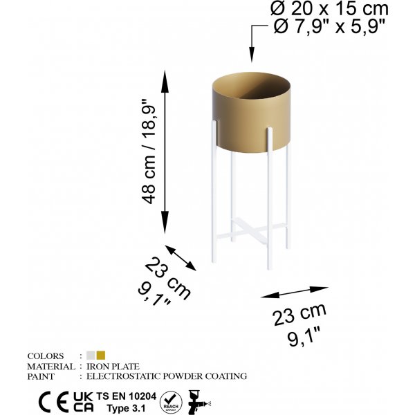Plato 26 kruka - Vit/guld