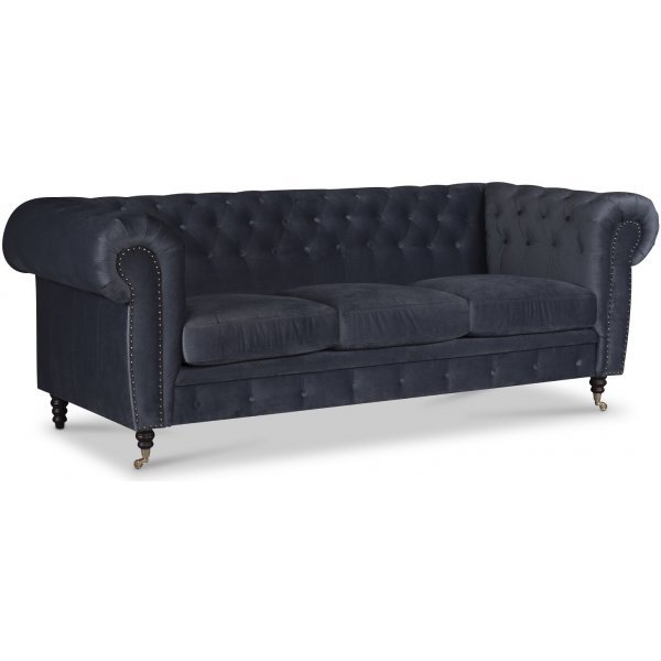 Sheffield Chesterfield 3-sits soffa i gr sammet