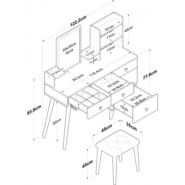 Bijou kaptafel 1, 122 x 40 cm - Wit Bijou kaptafel 1, 122 x 40 cm - Wit