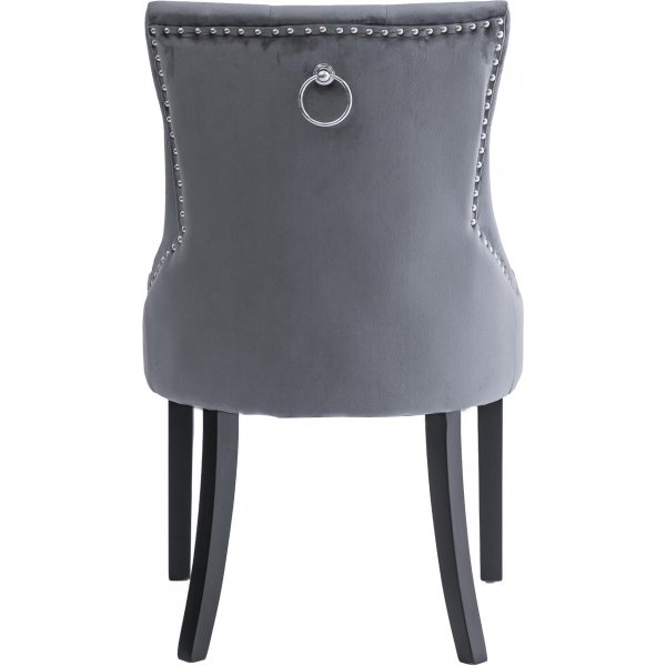 Grijze fluwelen eetkamerstoel met zwarte poten