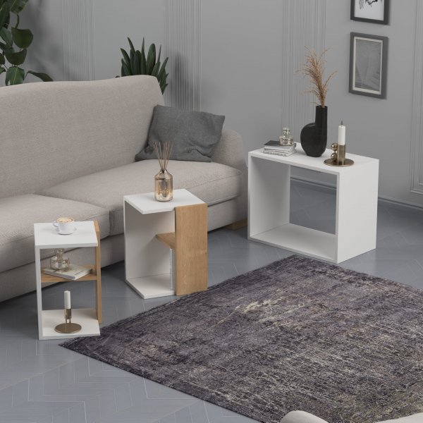 Bizayni satsbord 62x34 | 27x32 | 27x32 cm - Vit/ek