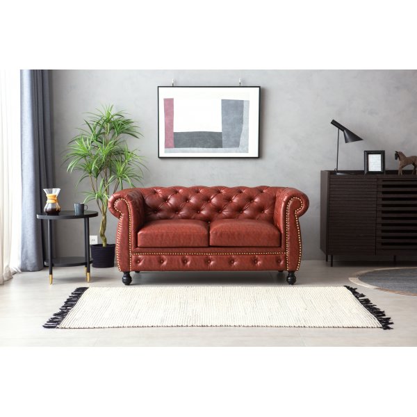 Canap Chesterfield 2 places en PU marron