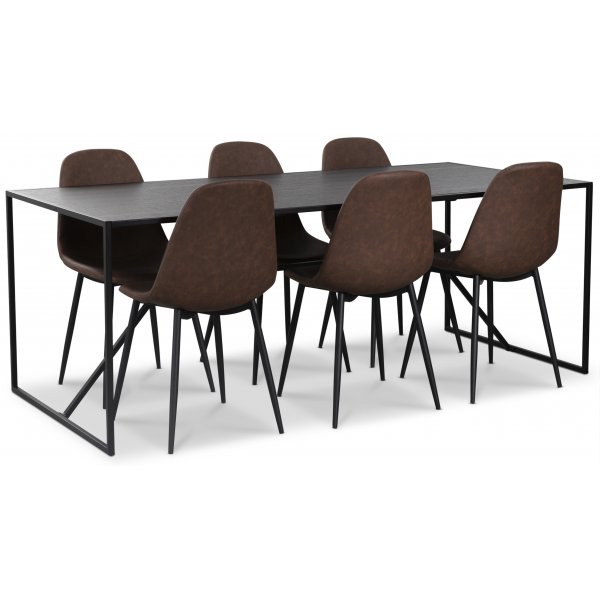 Atlantic matgrupp: Lazio bord + 6 st Atlantic Empire stolar brown PU