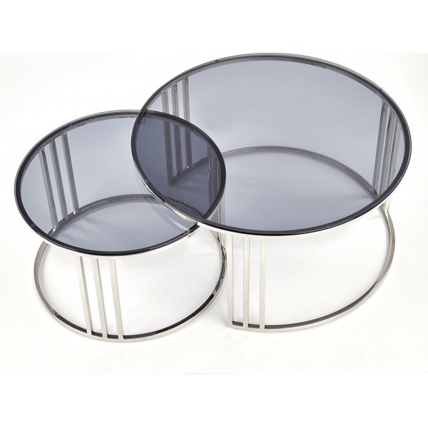 Table basse Verado Ø60/80 cm - Verre fumé/chrome Table basse Verado Ø60/80 cm - Verre fumé/chrome