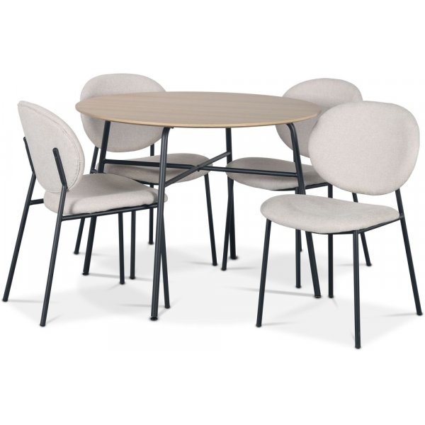 Tofta matgrupp 100 cm bord i ljust tr + 4 st Tofta beige stolar
