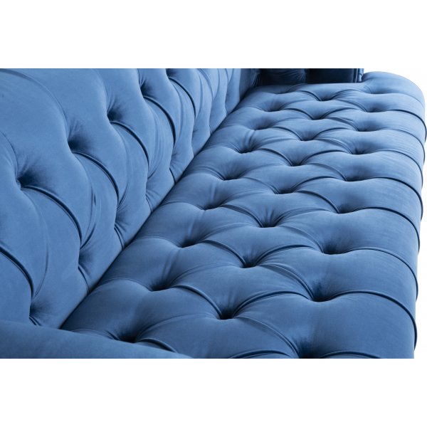 Soffa chesterfield 3-sits soffa i bl sammet