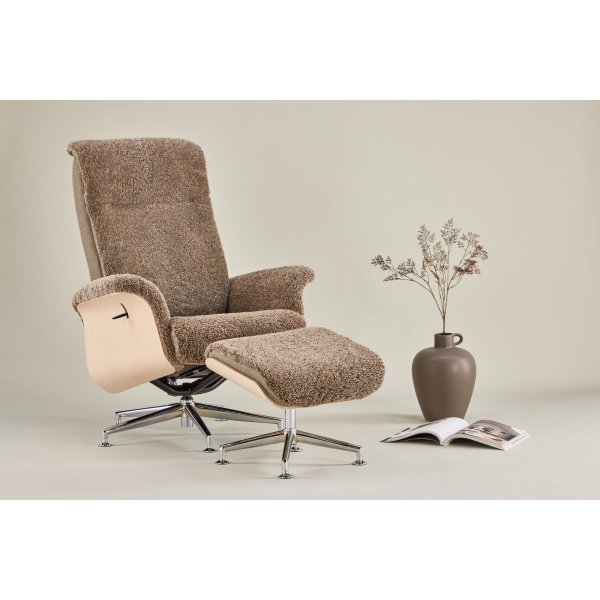 Frskinnsftlj med fotpall - Brun / ek - Ulla