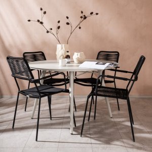 Groupe de repas d'extrieur Lina avec 4 chaises  structure Lindos - Beige/Noir