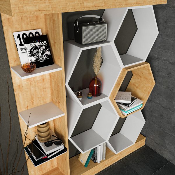 Sueno bokhylla - Vit/ek