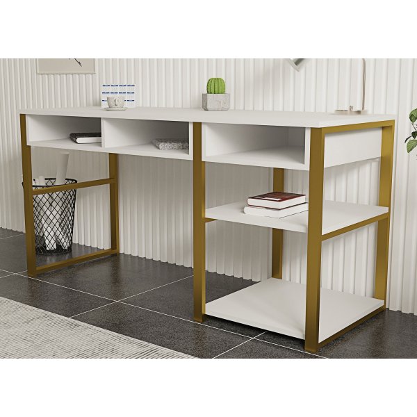 Emro skrivbord - Vit/guld