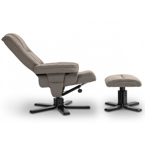 Oslo reclinerfåtölj med pall i mörkbeige tyg Oslo reclinerfåtölj med pall i mörkbeige tyg