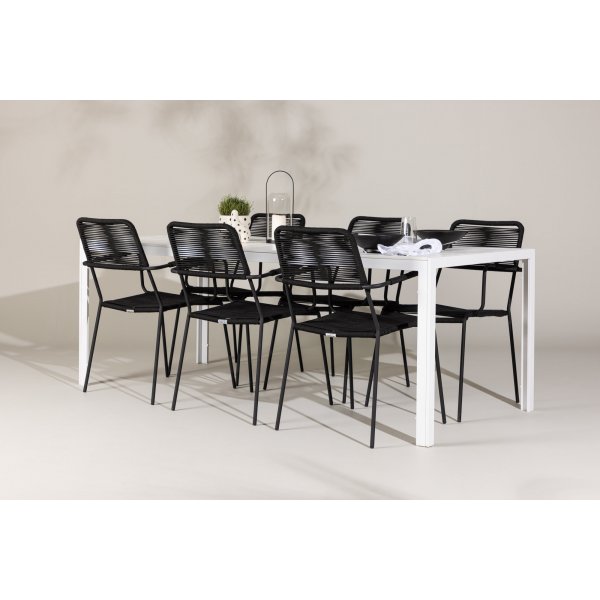 Break utematgrupp med 6 st Lindos stolar - Vit/Svart