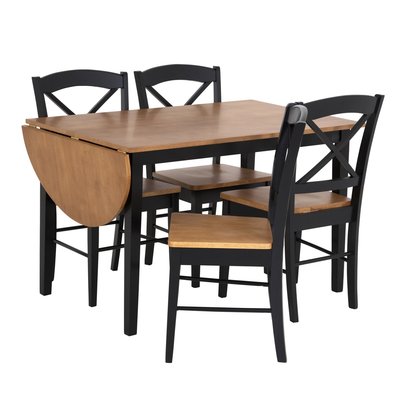 Matgrupp: Merida bord med 1 klaff - Svart/ek - 120/156 cm + stolar