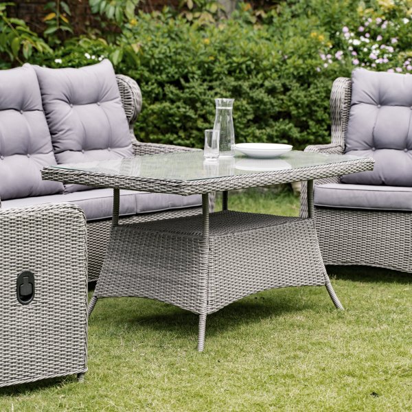 California utemöbelgrupp med recliner soffa, fåtöljer och bord - Grå konstrotting California utemöbelgrupp med recliner soffa, fåtöljer och bord - Grå konstrotting