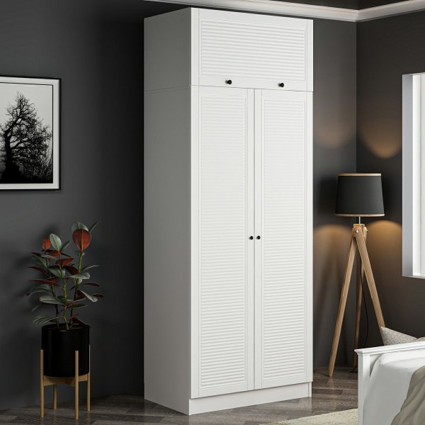 Larett kledingkast met bovenkast, 90 cm - Wit Larett kledingkast met bovenkast, 90 cm - Wit
