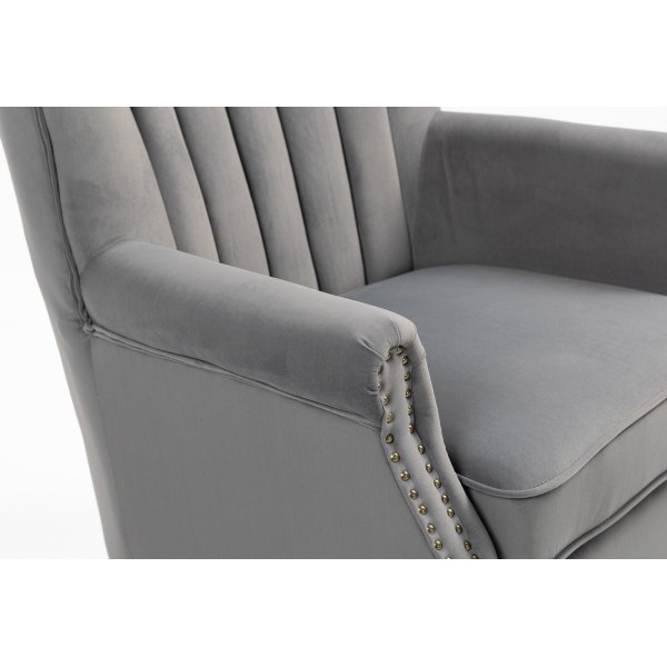 Fauteuil  oreilles en velours gris