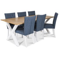 Isabelle matgrupp - Bord inklusive 6 st Crocket stolar med blå sits - Vit/ekbets Isabelle matgrupp - Bord inklusive 6 st Crocket stolar med blå sits - Vit/ekbets