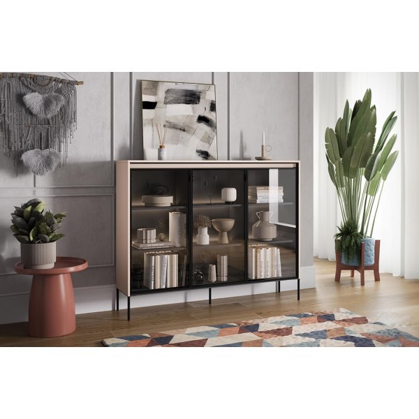 Trend vitrinekast H118 cm - Beige/zwart