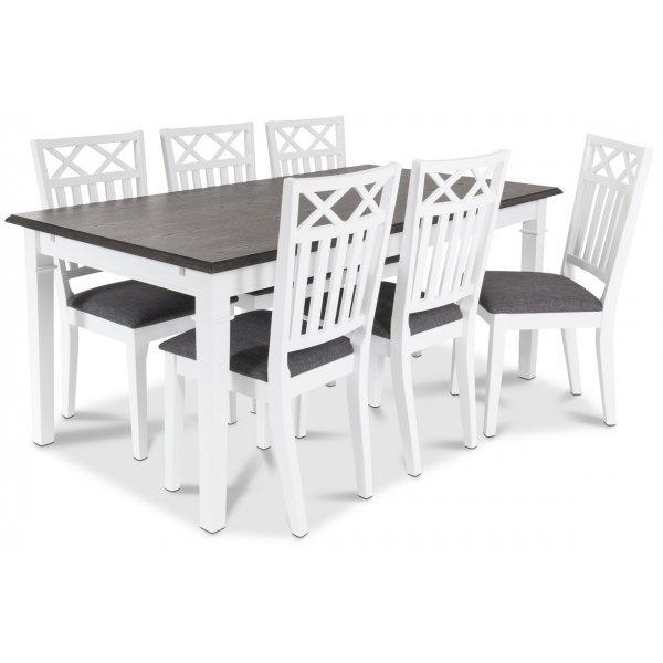 Ramns matbord 180 cm - Vit/Brunbetsad ek