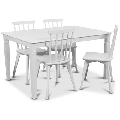 Mellby matgrupp 140 cm bord med 4 st vita Linkping Pinnstolar - Vit
