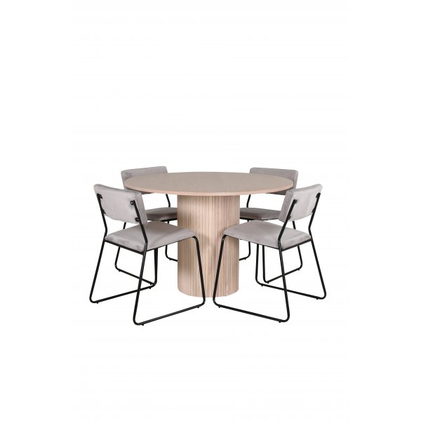 Bianca Matgrupp runt vitputsat matbord med 4 st Kenth gr� stolar