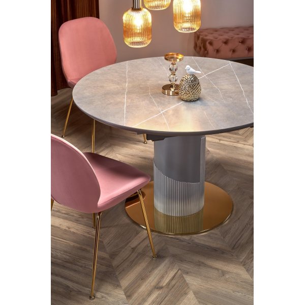 Muscat eettafel 120-160 x 120 cm - Grijs marmer/lichtgrijs/goud Muscat eettafel 120-160 x 120 cm - Grijs marmer/lichtgrijs/goud