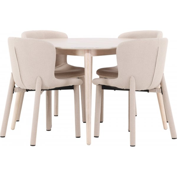 Matbord Flora med 4 st Astoria stolar - Beige/whitewash + 3.00 x Möbeltassar Matbord Flora med 4 st Astoria stolar - Beige/whitewash + 3.00 x Möbeltassar