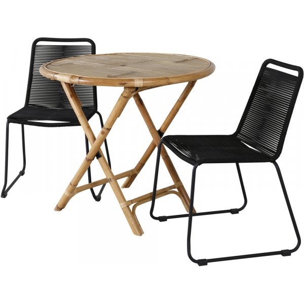 Cane utematgrupp med 2 st Lindos stolar - Svart/Natur