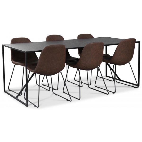 Atlantic matgrupp: Lazio bord + 6 st Atlantic Sled stolar brown PU