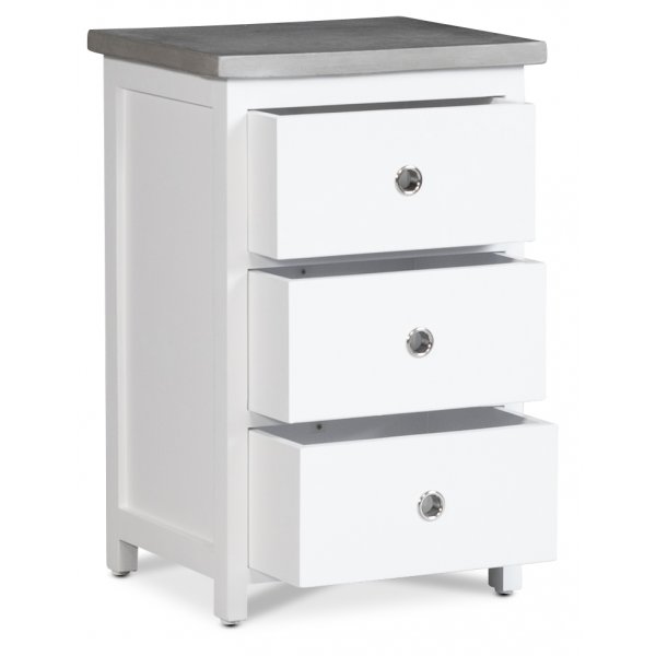 Sängbord med 3 låda - Vit/cement Sängbord med 3 låda - Vit/cement