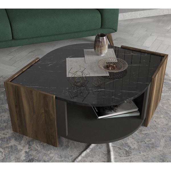 Table basse Marbel 75 x 75 cm - Noyer/gris/noir Table basse Marbel 75 x 75 cm - Noyer/gris/noir
