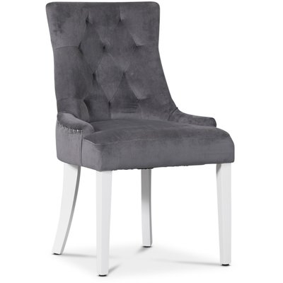 Tuva stol Cleopatra (rygghandtag) - Grå Sammet | Vita ben + Möbelvårdskit för textilier