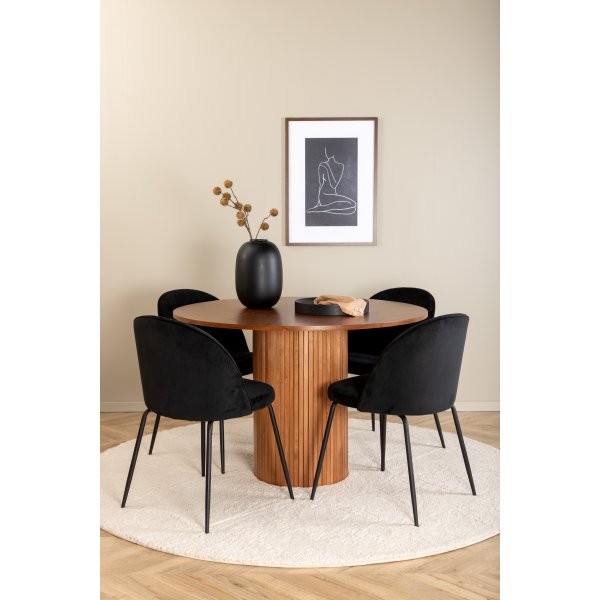 Bianca Matgrupp runt valnöt matbord med 4 st Wrinkles svart stolar Bianca Matgrupp runt valnöt matbord med 4 st Wrinkles svart stolar