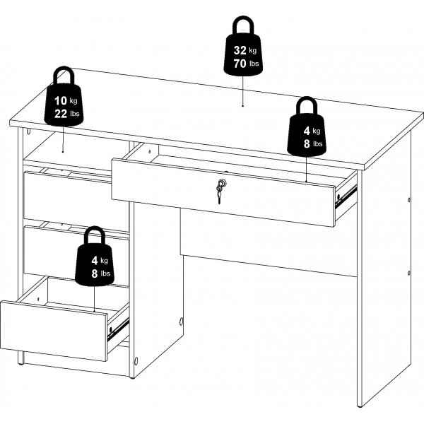 Function Plus skrivbord med 3 l�dor 109,3 x 48,5 cm - Svart