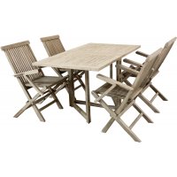 Saltö utematgrupp klaffbord 140 cm med 4 st matstolar med armstöd - Grå teak Saltö utematgrupp klaffbord 140 cm med 4 st matstolar med armstöd - Grå teak