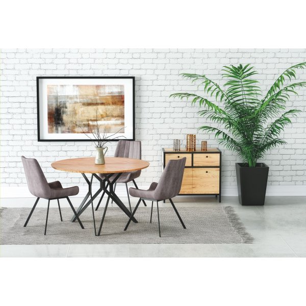 Table à manger ronde Dwain Ø120 cm - Chêne/noir Table à manger ronde Dwain Ø120 cm - Chêne/noir