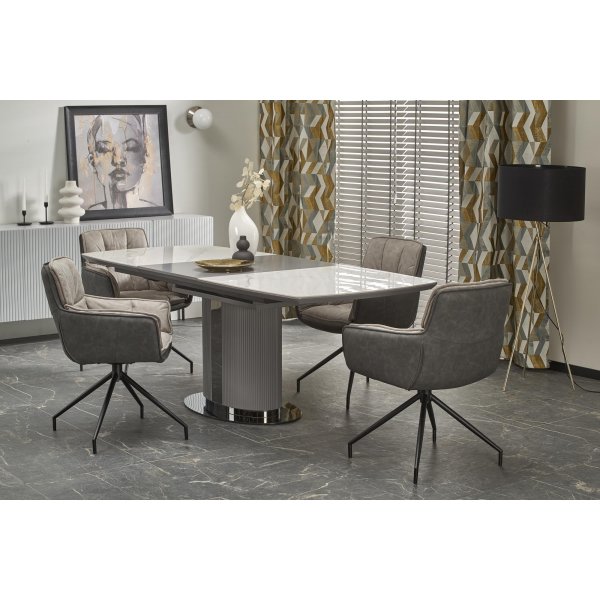 Table à manger Dancan 160-220 x 90 cm - Marbre blanc/gris Table à manger Dancan 160-220 x 90 cm - Marbre blanc/gris