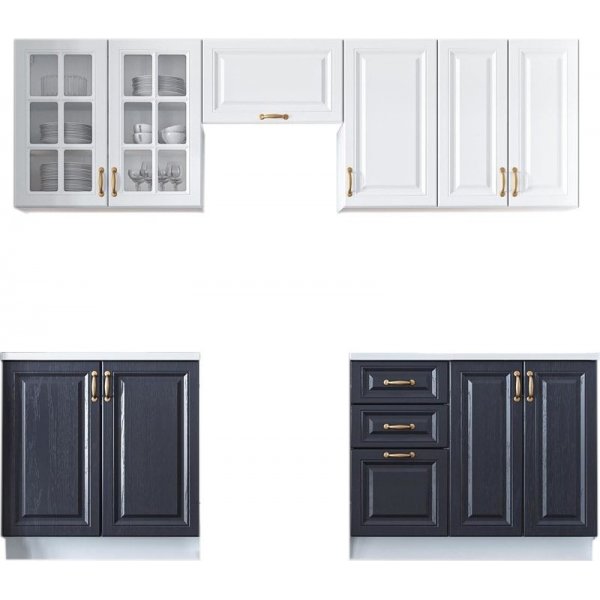 Viktoria complete keuken 240 cm - Wit/donkerblauw