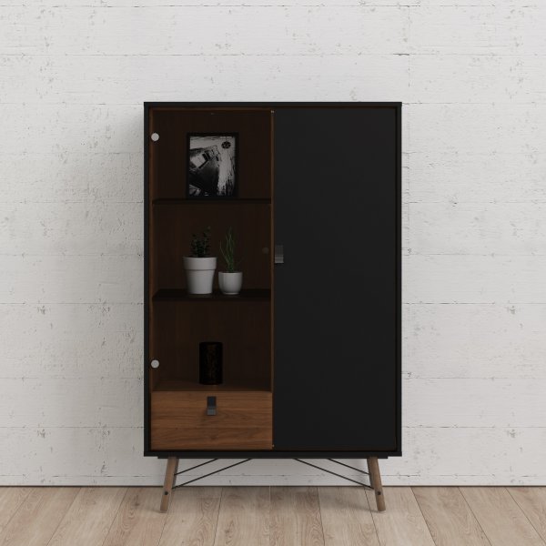 Ry vitrinekast - Zwart/walnoot
