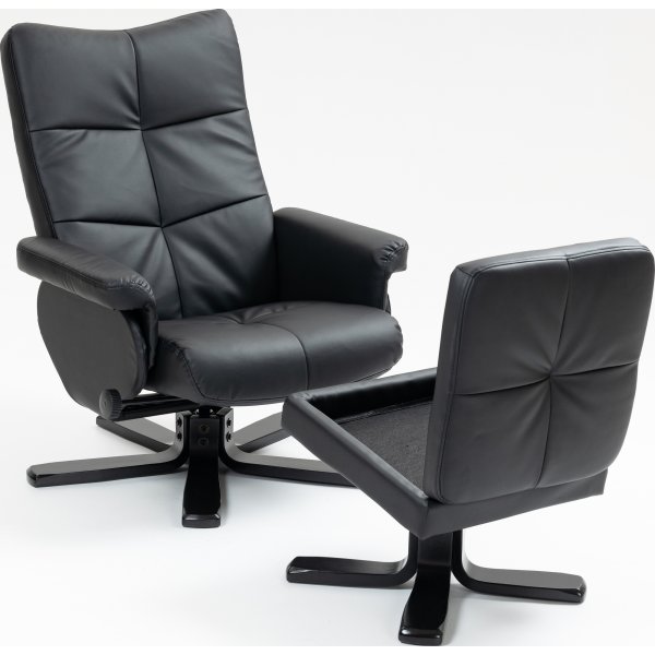 Duva reclinerfåtölj med fotpall i svart PU Duva reclinerfåtölj med fotpall i svart PU