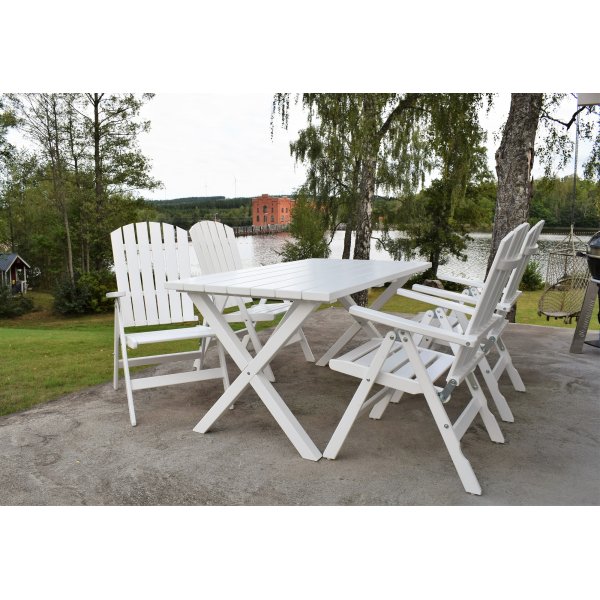 Table de groupe d'extérieur Scottsdale 150 cm avec 4 chaises de position Kungshamn - Blanc Table de groupe d'extérieur Scottsdale 150 cm avec 4 chaises de position Kungshamn - Blanc