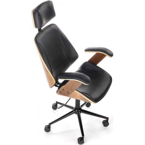 Skrivbordsstol i valnöt & svart ekoläder Skrivbordsstol i valnöt & svart ekoläder