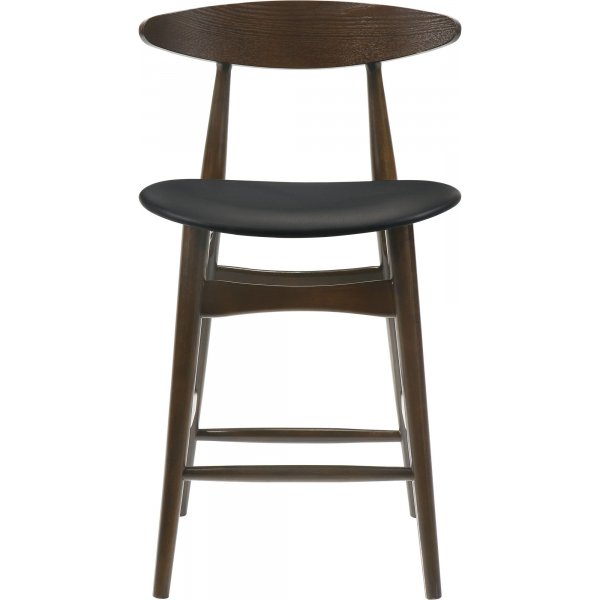 Tabouret de bar en noyer et simili cuir noir