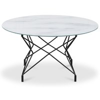 Soffbord Star 90 cm - Vitt marmorerat glas / Svart underrede