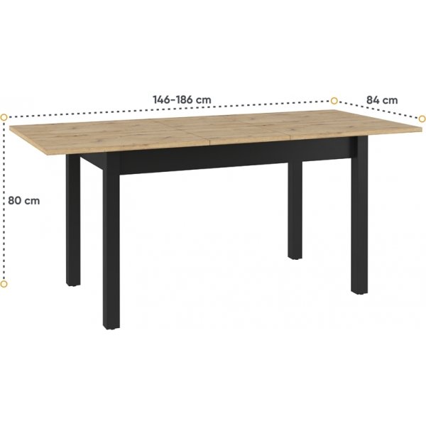 Quant eettafel 146-186 x 84 cm - Ambachtelijk eiken/zwart