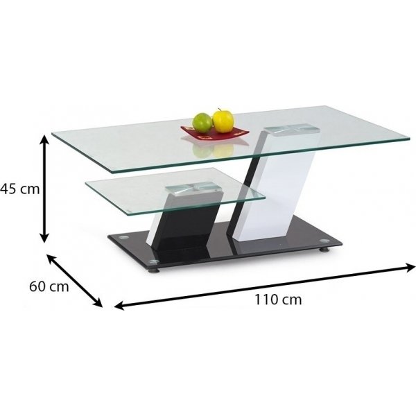 Salontafel 110x60 cm wit zwart glas Salontafel 110x60 cm wit zwart glas