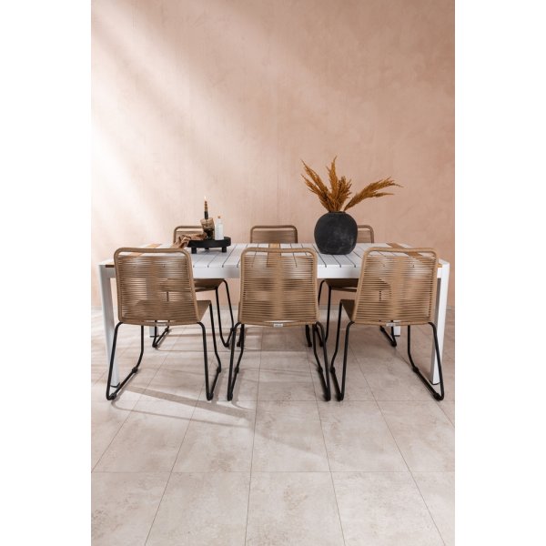 Togo utematgrupp med 6 st Lindos stolar - Beige/Svart/Teak Togo utematgrupp med 6 st Lindos stolar - Beige/Svart/Teak