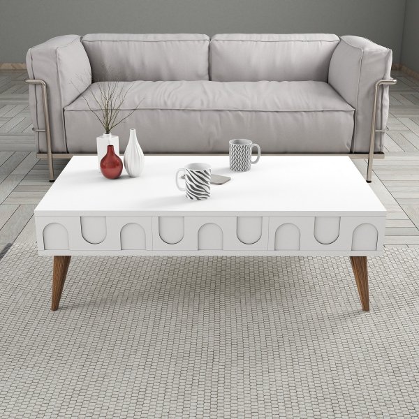 Table basse Lyon 105 x 60 cm - Blanc/noyer