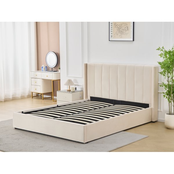 Sängram med förvaring inklusive sänggavel 160 x 200 cm beige - Bianca Sängram med förvaring inklusive sänggavel 160 x 200 cm beige - Bianca